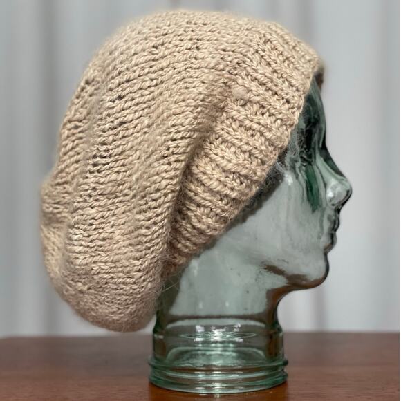 Hand Knit Beige Alpaca Wool Oversized Slouchy Boho Hat Beanie - Picture 1 of 7